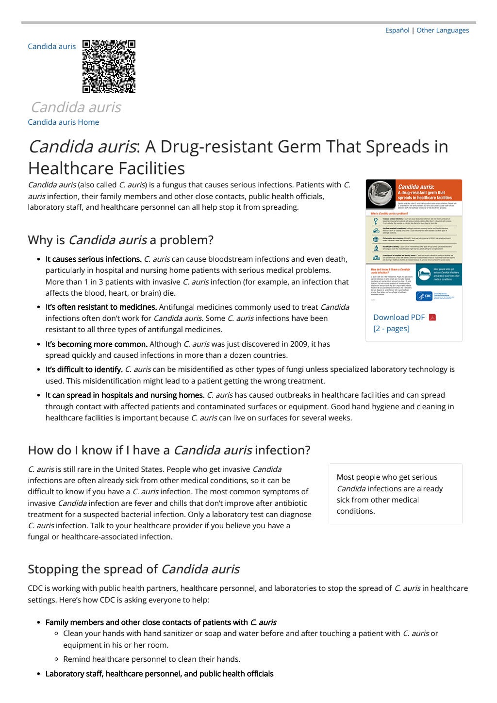Candida auris CDC source preview